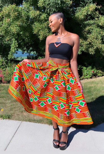 jersey skirt and crop top set with kente patches